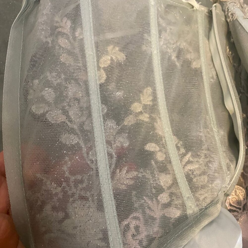 Dillard's GB Bow Strap Sweetheart Neck Corset Bodice Floral Slit Hem Dress - Picture 9 of 10